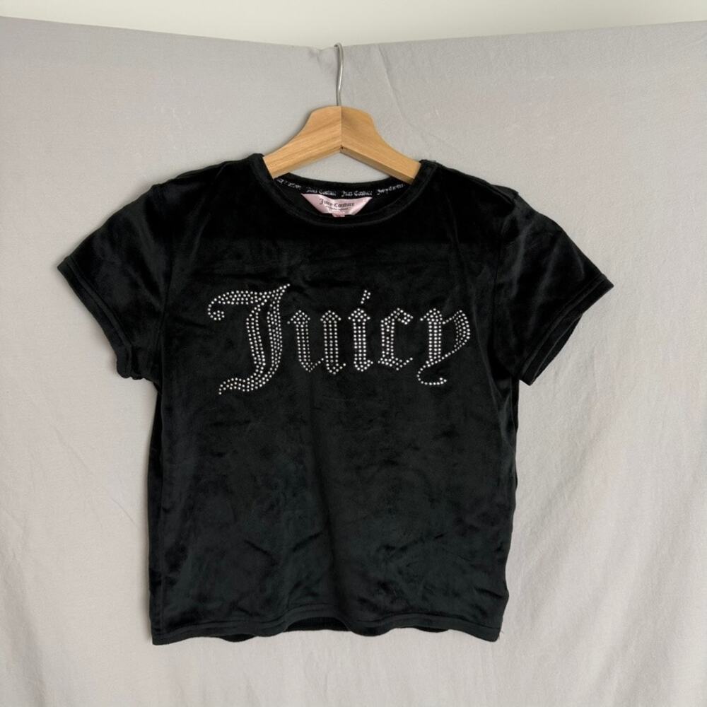 Juicy Couture Velour Pajama Top Rhinestone‎ Y2K Girly XS Black